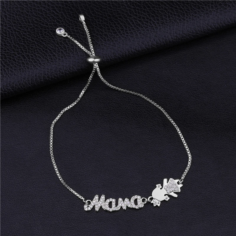 White Gold Juya, модные парные принадлежности для браслетов, микро проложенный циркон, Mama Love Boy Girl, очаровательные браслеты для женщин, мама, рождественский подарок, браслет - Окраска металла: White Gold