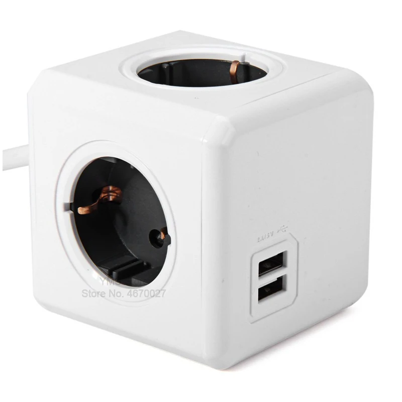 Allocacoc EU Power Strip Sockets Powercube Smart Home Electronic Charging 5V 2 USB + 4 Ports Adapter Standard Plug 3m Extension