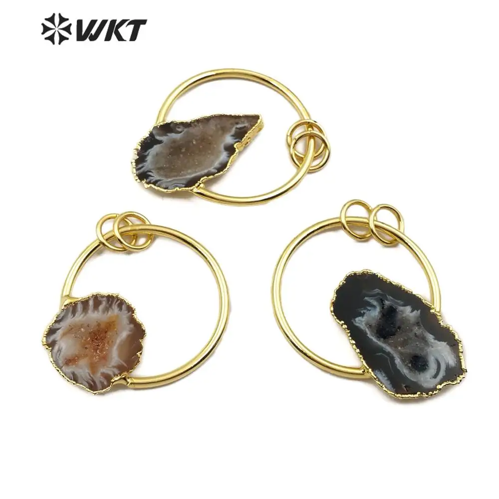WT-P1455 WKT позолоченное Гальваническое натуральное Друза геодный камень двойные