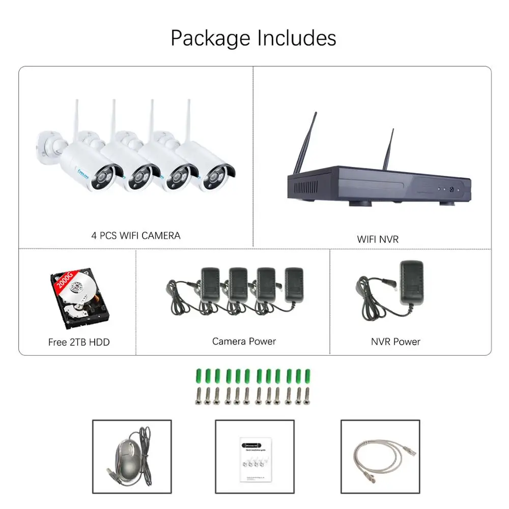 Eyes. sys 2,8 мм объектив аудио H.265 Беспроводная система видеонаблюдения; Wifi HDMI NVR 4 шт. 2.0MP аудио HD IR беспроводная камера система наблюдения