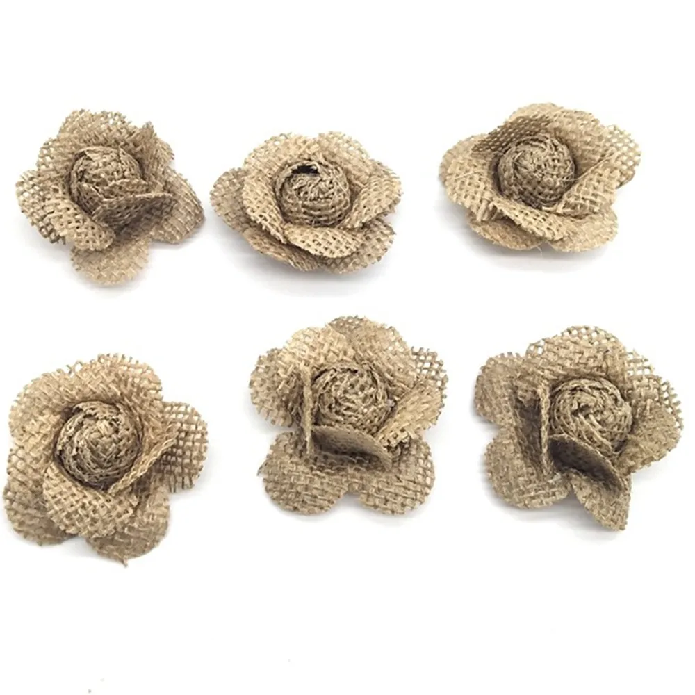 5 шт. ручной работы мешочный Цветок Винтаж джут Свадебные Рождественские