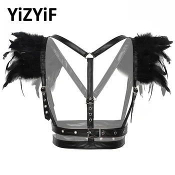 

Gothic Feather Cape Shawl Women Victorian Natural Feather Shrug Shawl Shoulder Wrap Cape Epaulette with Harness Belt Rave outfit