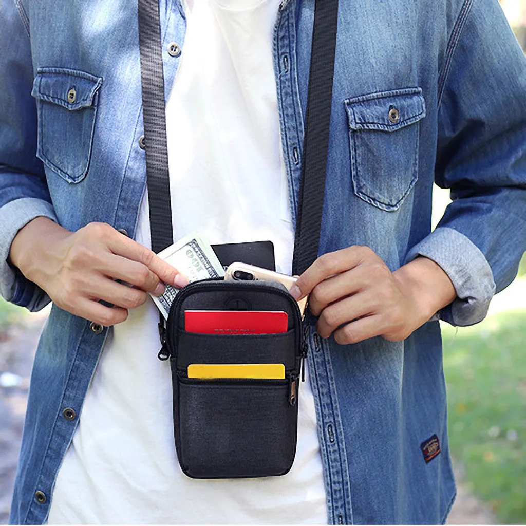 Men Mini Shoulder Multi-Function Mobile Phone Bag Outdoor Sports Bags Outdoor Fashion Vertical PU Leather Men Waist Pack