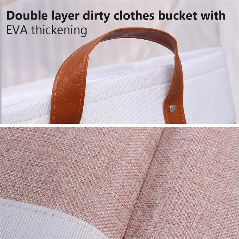 EVA Cotton Linen Double Layers Laundry Basket Collapsible Dirty Clothes Toys Sundries Storage Organizer Bin Bucket With Handles
