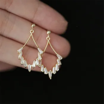 925 Sterling Silver European Creative Geometric Crystal Earrings Women Light Luxury  Wedding 14k Gold  Plating  Jewelry Gift