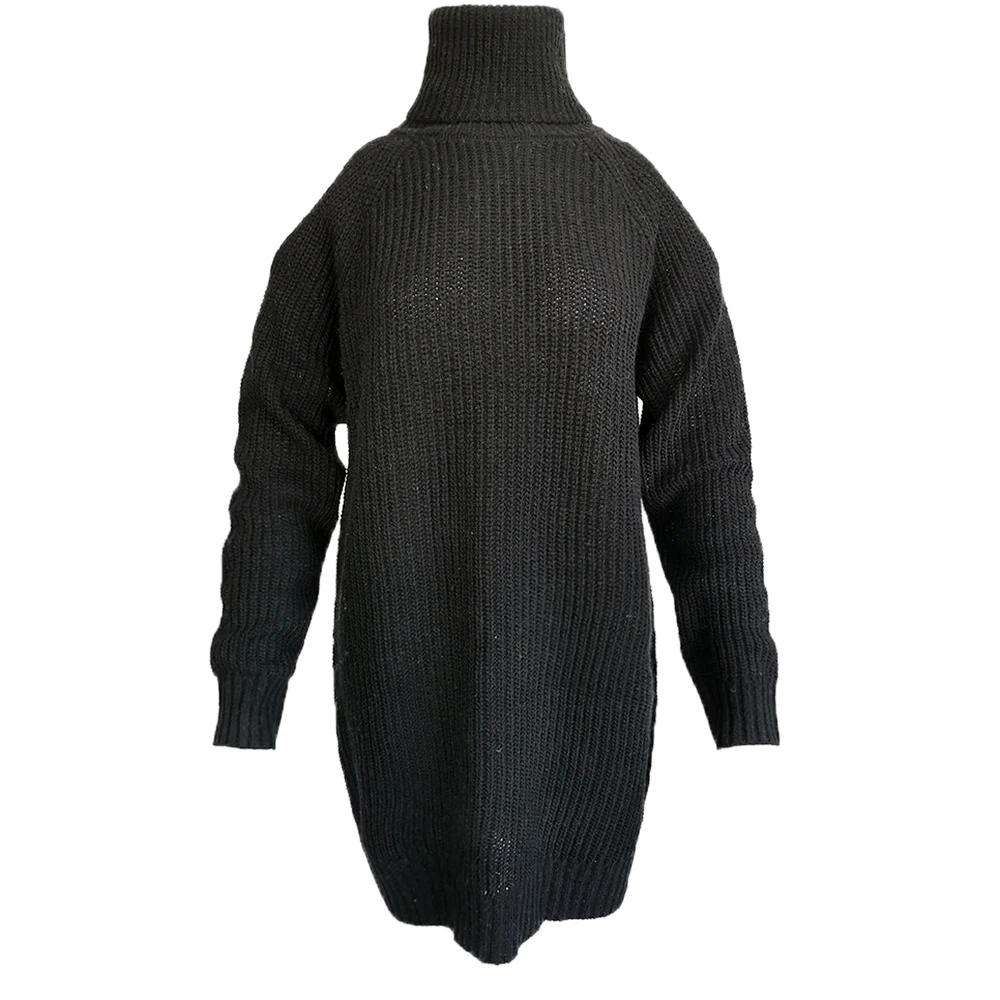 MoneRffi Осень Зима Водолазка с открытыми плечами вязаный свитер платье для женщин сплошной тонкий размера плюс длинные пуловеры вязаный джемпер