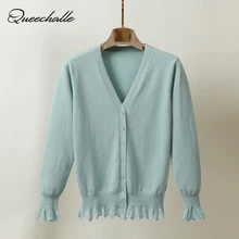 Queechalle, 8 цветов, Женский вязаный кардиган, пальто, короткий,, весна, осень, v-образный вырез, длинный рукав, Повседневный, вязаный свитер, пальто, женские топы