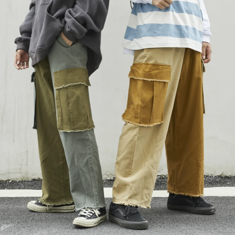 

Harajuku Distressed Cargo Pants Ankle-length Wide Leg Pants Twill Cotton Baggy Jogger