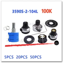 JASNPROSMA 5PCS 20PCS 50PCS 3590S-2-104L 100K Scale plastic iron copper knob Precision multi turn potentiometer 3590S 2 3590
