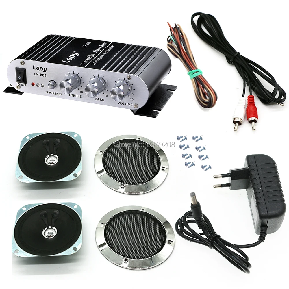 

LP838 2x20W HIVI Stereo Amplifier With 4 Inch Speaker Grill Cable Power Adapter Arcade Cabinet Game Machines Car Audio DIY Kit