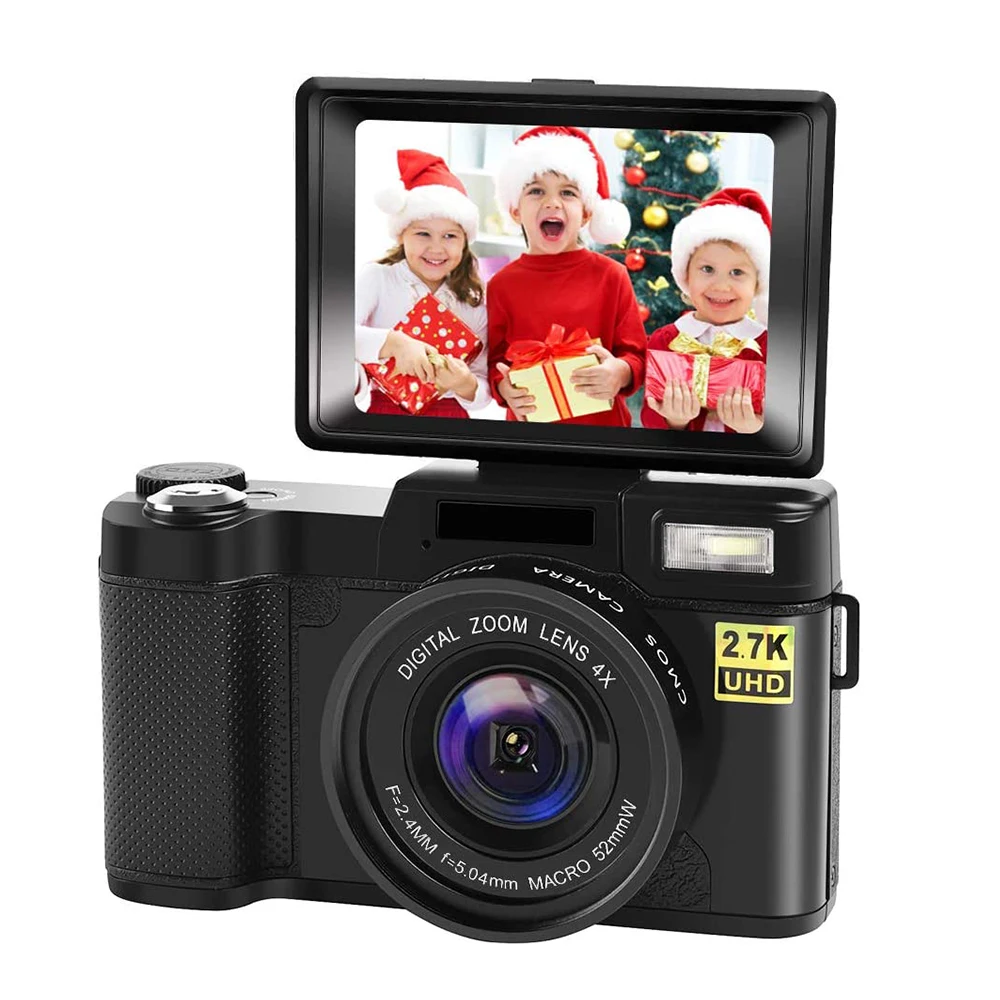 2.7K Full HD Digital Camera D1 3.0'' 24MP Photographic Camera 4x Zoom Rotating Screen Professional EIS Video Camera w/h YouTube digital camera for photography