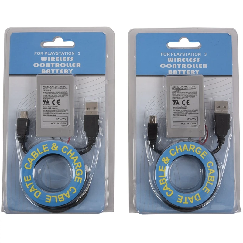 2х аккумулятор 1800 mAh 3,7 v+ USB кабель для консоль Sony контроллер PS3 playstation 3 белый
