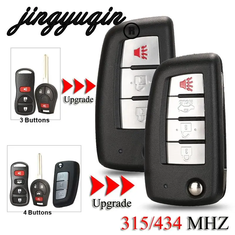 Jingyuqin 3/4 Pulsanti Per Nissan X-Trail Qashqai Altima Maxima Genesis Sentra Versa Remote 433/315Mhz Flip Key Nsn14 Blade