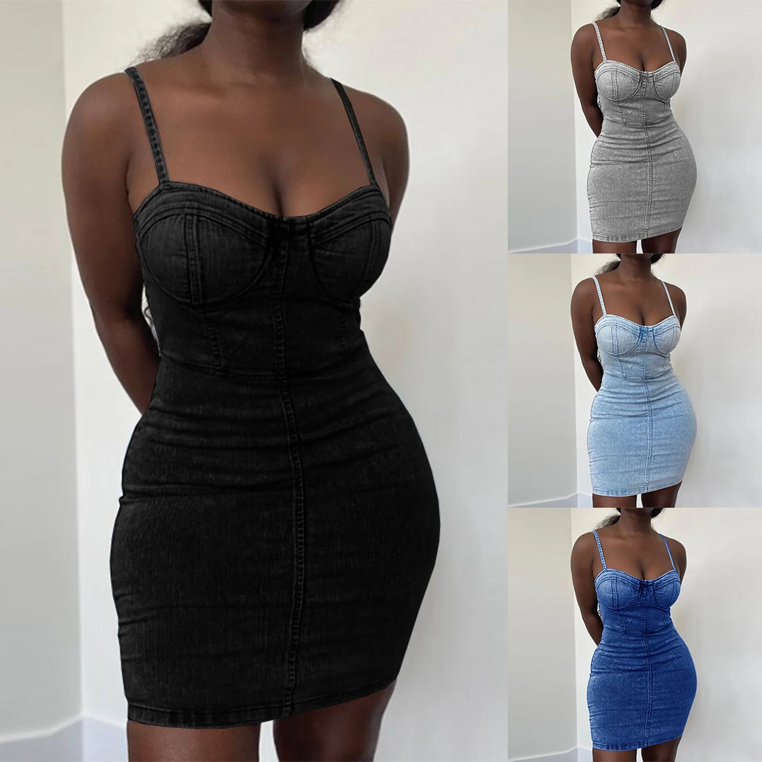 CYSINCOS Sleeveless Bodycon Denim Dress Sexy Plus Size Jeans Dress Robe Jeans Summer Strapless Bandage Dresses Women Vestidos