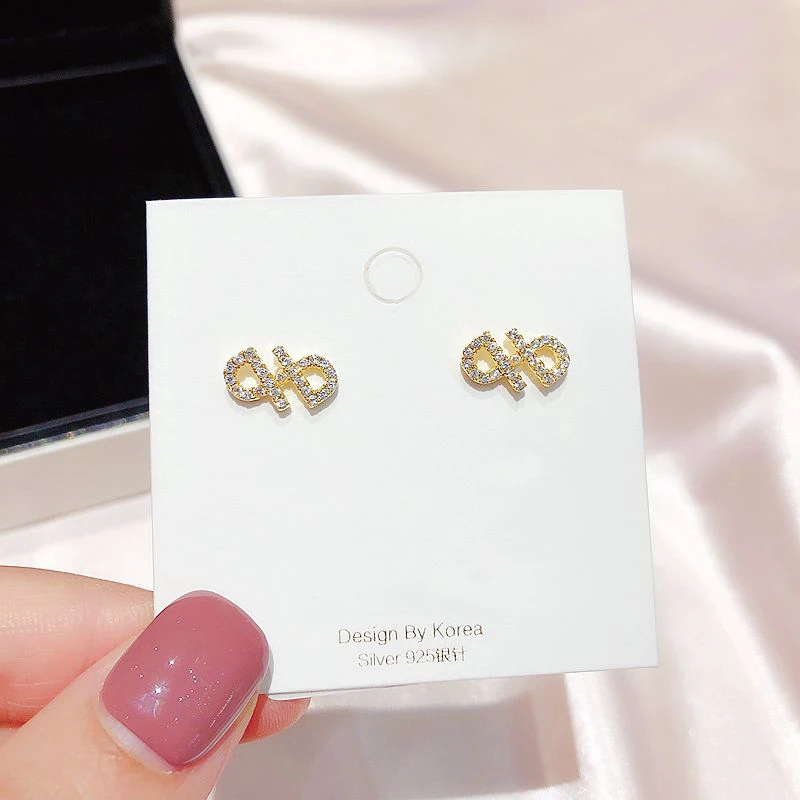 Серьги-гвоздики в Корейском стиле с мелким геометрическим дизайном, золотые серьги с микро покрытием из кубического циркония, Женские Ювелирные изделия