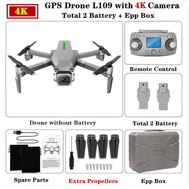 Радиоуправляемый Дрон L109 gps с 5G Wi-Fi FPV 4K HD камерой Pro Selfie Quadcopter 1 км Контроль расстояния вертолет полёт 25 минут VS F11 SG906 - Цвет: 4K-Epp Box-2