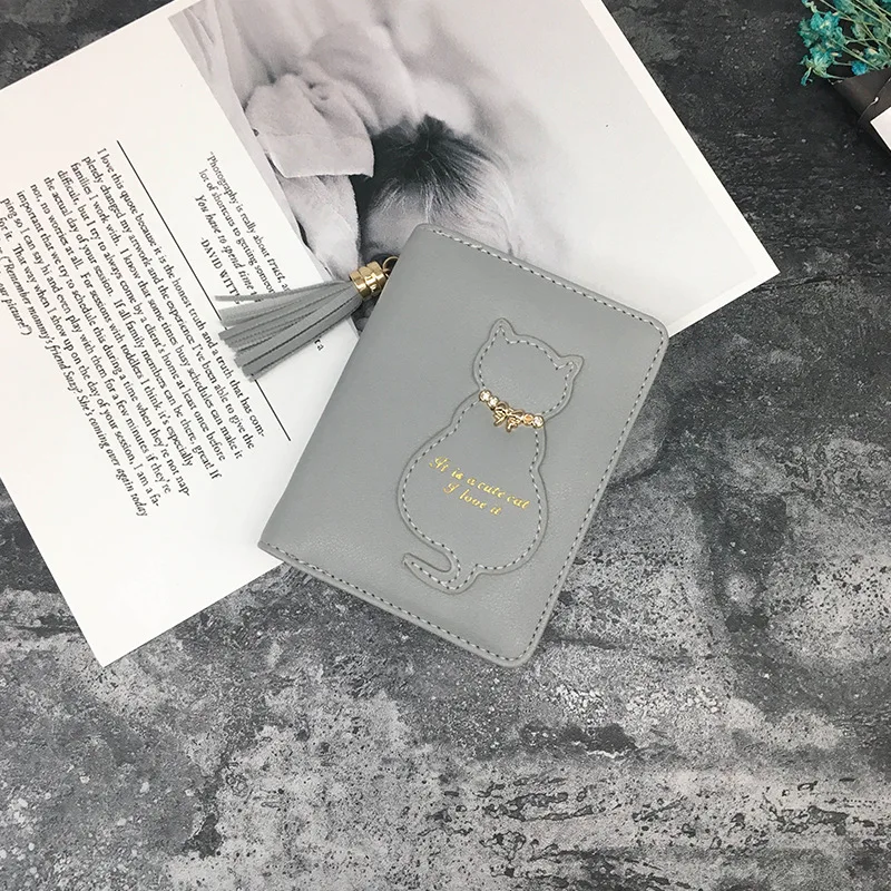 Женский кошелек с кисточками, с рисунком кота из искусственной кожи ...