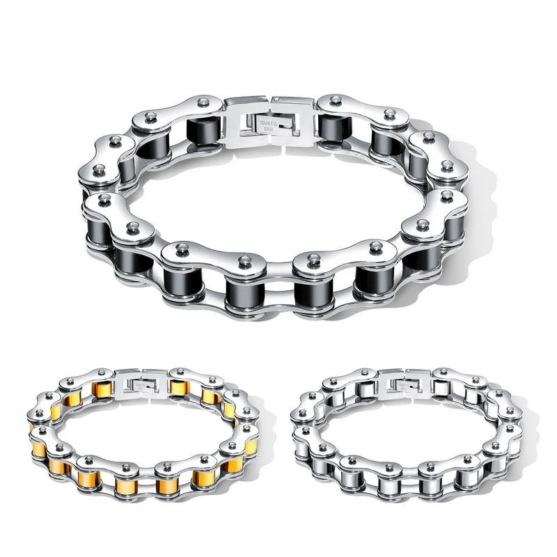 Женский Мужской Золотой Серебряный тяжелый браслет из нержавеющей стали для велосипеда черная велосипедная цепь панк-рок мотоциклетная Байкерская цепочка браслет на запястье