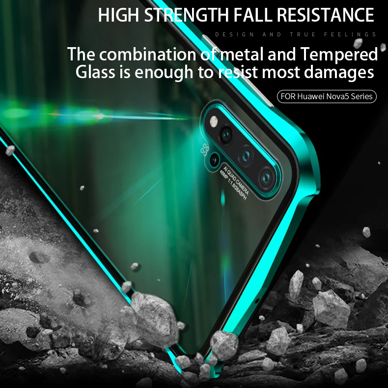Для huawei Nova 5 Pro Магнитный чехол Nova5 360 Передний+ задний двухсторонний чехол из закаленного стекла для huawei Nova 5 металлический чехол