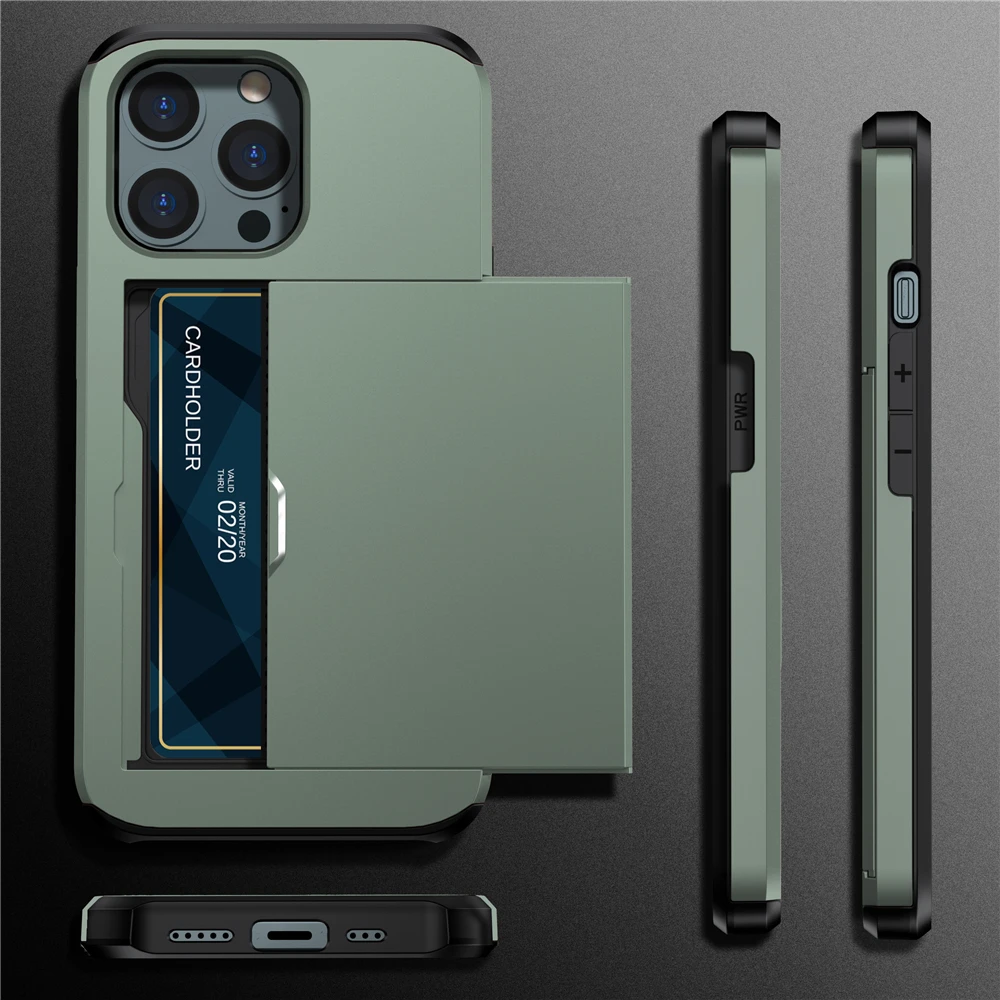 Luxury Slide Card Slots Phone Cover For iPhone 13 Pro 12 Mini 11 Pro XS MAX 7 8 Plus SE 2 2020 X XR 13mini 13pro Case Capa Funda case iphone 13 pro max