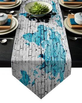 

Brick Wall World Map Printed Table Runner Christmas Decorations for Home Table Runners for Wedding Party Modern Home Decor