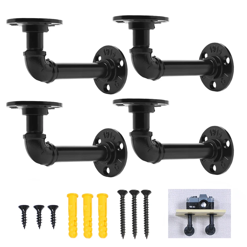 

90 degree Double Flange 2.5cm Industrial Iron Pipe Shelf Brackets Rustic Pipe Brackets Black Wall Mounted Vintage Furniture