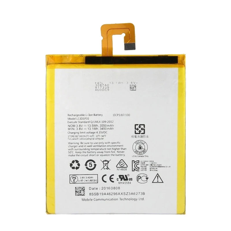 Оригинальный сменный аккумулятор 3550 мАч L13D1P31 для Lenovo LePad S5000 S5000H Pad A3500 Tablet PC tab
