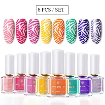 

BORN PRETTY 8PCS/Kit Stamping Polish Set Gold Yellow Red Nail Polish Pure Nail Color Nail Art Stamping Image Print Tool Nail Kit