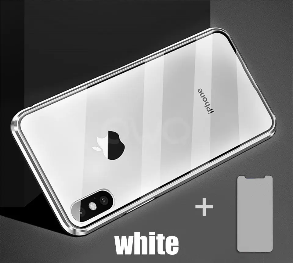 sliver and glass Роскошный Магнитный адсорбционный чехол для телефона для Apple iPhone для айфона 11 Pro Max XR X XS MAX 6 6S 8 7 Plus металлический стакан чехол из закаленного стекла чехол на - Цвет: sliver and glass