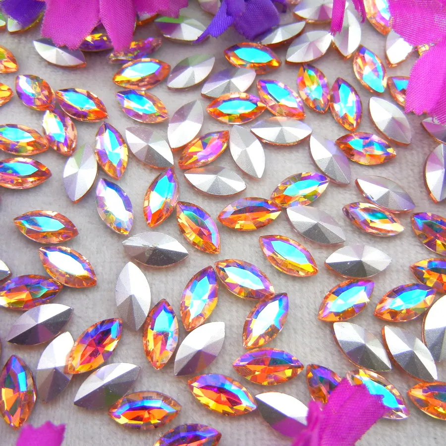 Блестящий стеклянный кристалл, 8 размеров, прозрачный AB и Радужный цвет, остроконечные стразы в форме наветта, клеевые бусины, аппликация, сделай сам, отделка - Цвет: A18 Lt peach AB