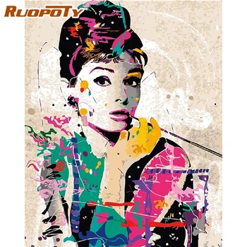 

RUOPOTY Frame DIY Painting By Numbers Hepburn Figure Picture Canvas By Numbers Acrylic Wall Art Picture Home Decoration Diy Gift