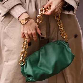 

2020 New The Pouch Genuine Leather Chain Envelope Bag Voluminous Round Shape Purses and Handbags Clutches Famous Brand Designer