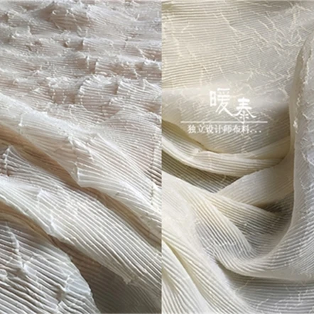 

Miyake style Pleated Fabric Yellow Irregular fold pattern clothes pants skirts fashion shows creative designer fabric