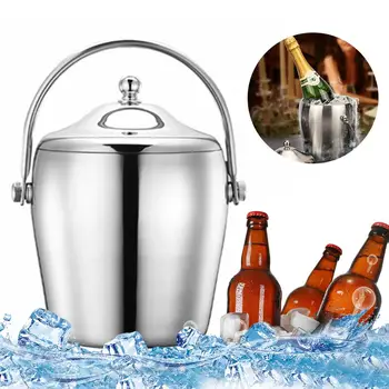 

1.2/2L Stainless Steel Ice Bucket Portable 6-hour Double-layer Insulated Freezer with Lid for Parties Barbecues Buffets