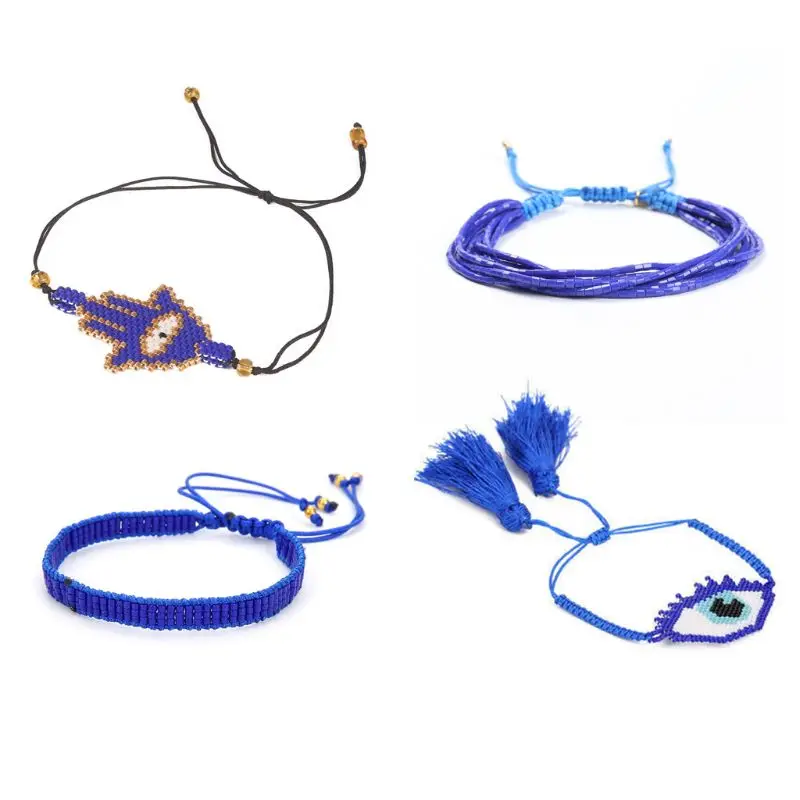 

1 Set Charming Blue Turkey Eye Styling Bracelet Set Ornament DIY Hand-woven Beaded Bracelets Jewelry for Women Girls