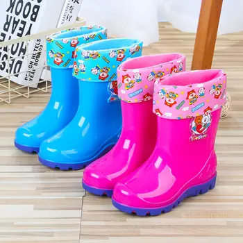 

Rubber winter snow boots childrens rain waterproof shoes girls boys warm short plush boots kids shoes 2020