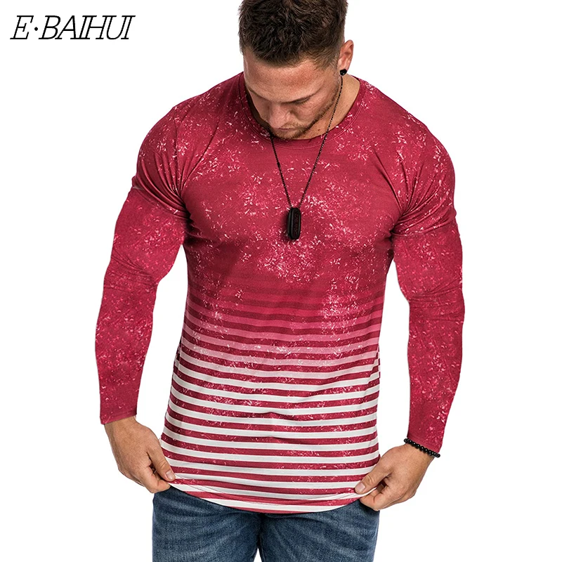 

E-BAIHUI Casual Loose T-shirt Male 3D Digital Printing Gradient Long-sleeved T-shirt Autumn New Men's Tee 5 Colors Q072502