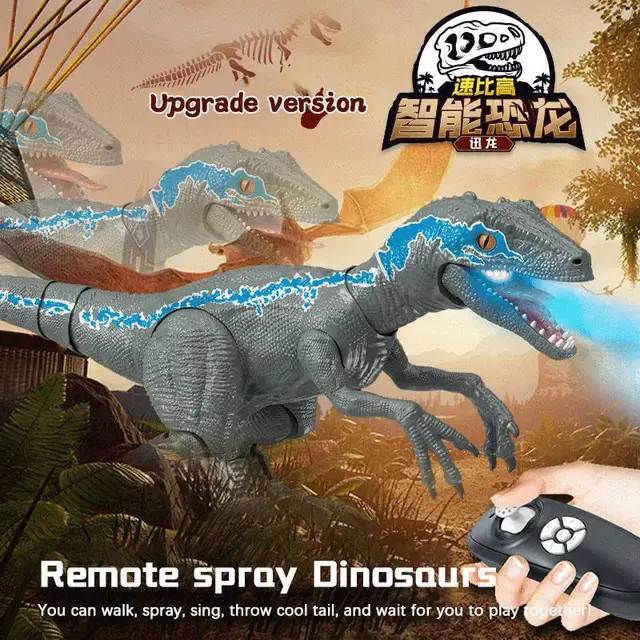 2.4g Electric Rc Dinosaur Walking Toys For Children's Raptor Animal Remote Control Jurassic Dinosaur Sounds Spray Model Kids Toy 1