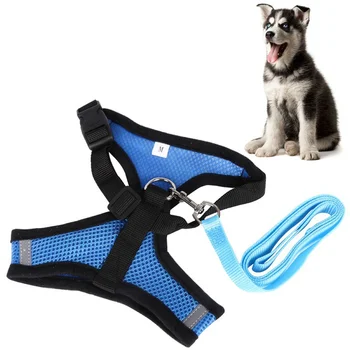 

New Breathable Mesh Harness Pet Small Dog Harness and Leash Set Puppy Vest Pink Red Blue Black New Pets Dog Harnesses