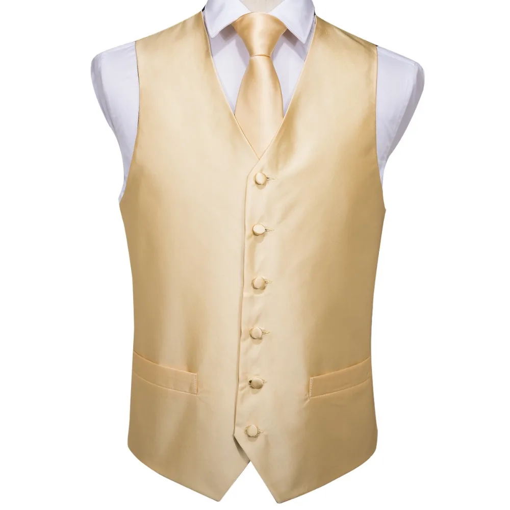 Hi-Tie мужской классический однотонный Золотой Шелковый жаккардовый жилет платок запонки вечерние Свадебный галстук жилет костюм набор MJ-0002