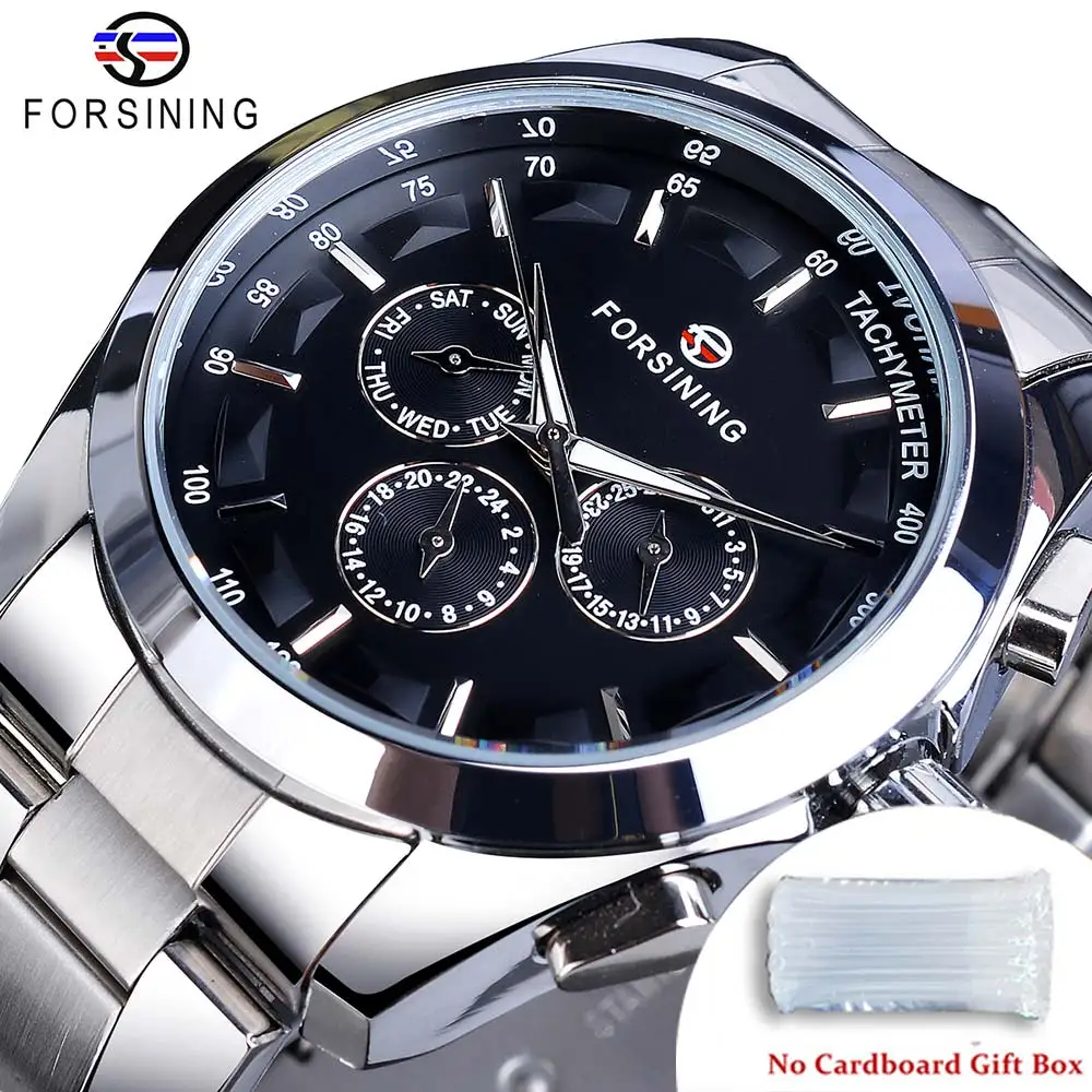 Forsining Business Style Automatic Watch mechanical watch business watch link For Men Black Dial Mechanical With Calendar Luminou Pointers to Brazil