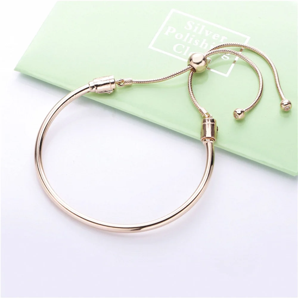 rose gold New 925 Sterling Silver Telescopic Bracelet Woman Bangle Fit DIY Beads Charm Rose Gold Fine Jewelry Gift For Female - Окраска металла: rose gold