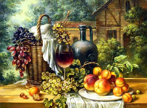 Diamond Painting Fruit Wine Cross Stitch Rhinestones Full Square Diamond Embroidery Landscape Mosaic Handicraft Home Decor