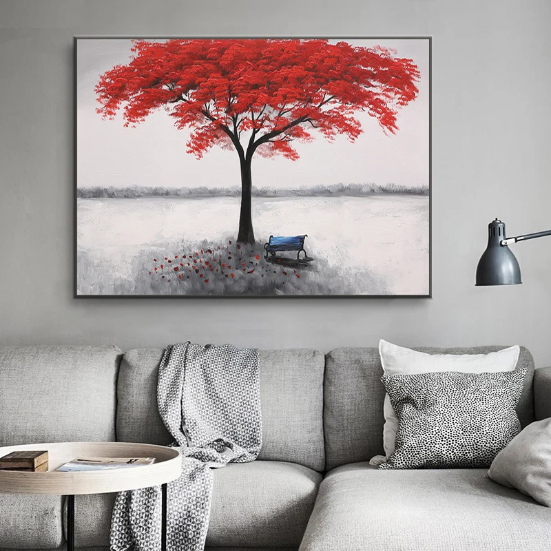 RED TREE OIL PAINTING ON CANVAS