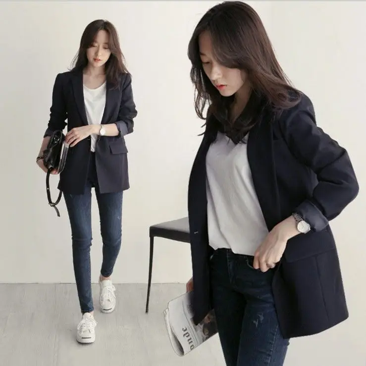 

South Korea Casual Mid-length Small Suit Coat Women's 2019 Spring And Autumn New Style CHIC Slimming Korean-style One-Button Sui