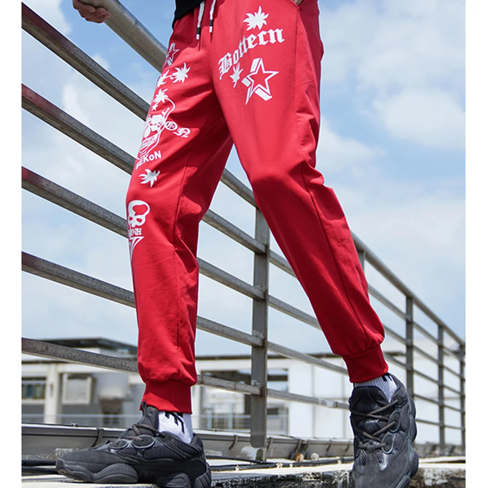 Men's Autumn Stretchy Wear Esistant Joggers Pant Fashion Printing Wide Leg Loose Drawstring Clothing Elastic Sports Harem Pants