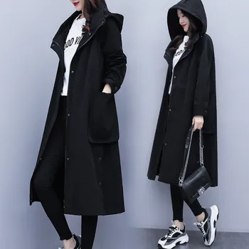 

2020 New Autumn Winter Women's Clothing Loose Black Long Trench Coat Long Parka Overcoats Casual Women Winter Jacket N1192