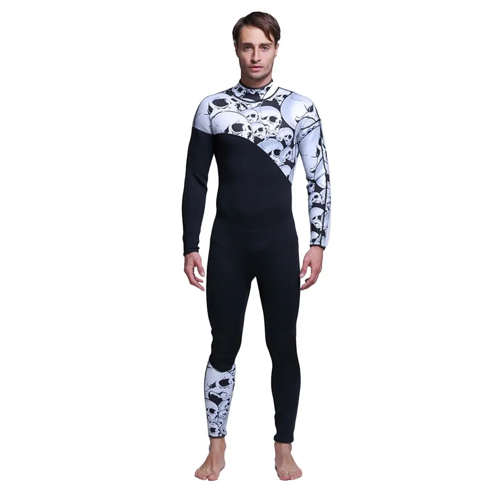 

MY066 3mm Neoprene Siamese Diving Suit Surf Wear Long Sleeved One-piece Wetsuit Skeleton Print Diving Suit Male Diving Suit