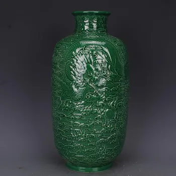 

Antique Green Glaze Embossed Dragon Home Decoration Porcelain Flower Vase Collection Vase