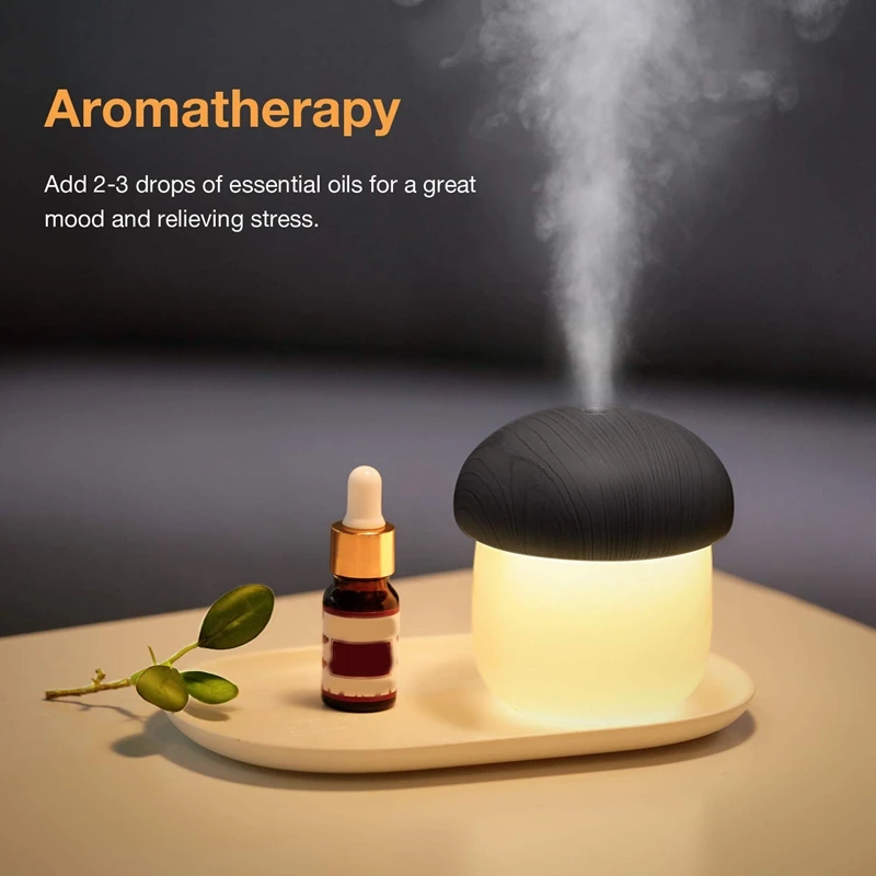 Portable Car Humidifier for Travel, Cool Mist Desk Personal Air Mushroom Humidifier with Night Lights, USB